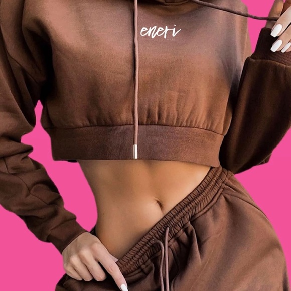 eneriwear Sweaters - Crop Hoodie - Brown